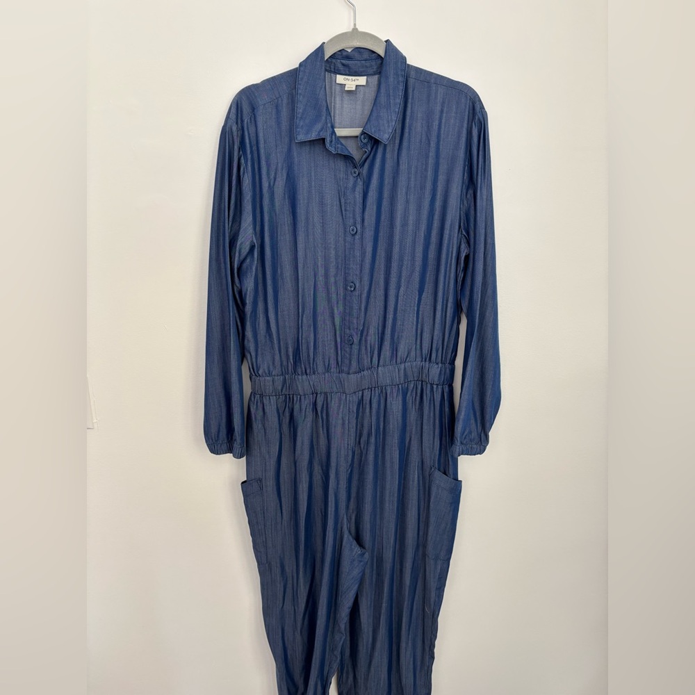 Blue denim long sleeve jump suit